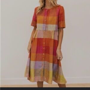 Roolee Orange Brown Buttoned Midi Sundress